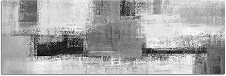 Impression sur toile - Tableau de peinture abstraite - Panoramique - Noir,  blanc, gris, jaune - 150 x 50 cm: Amazon.fr: Cuisine & Maison