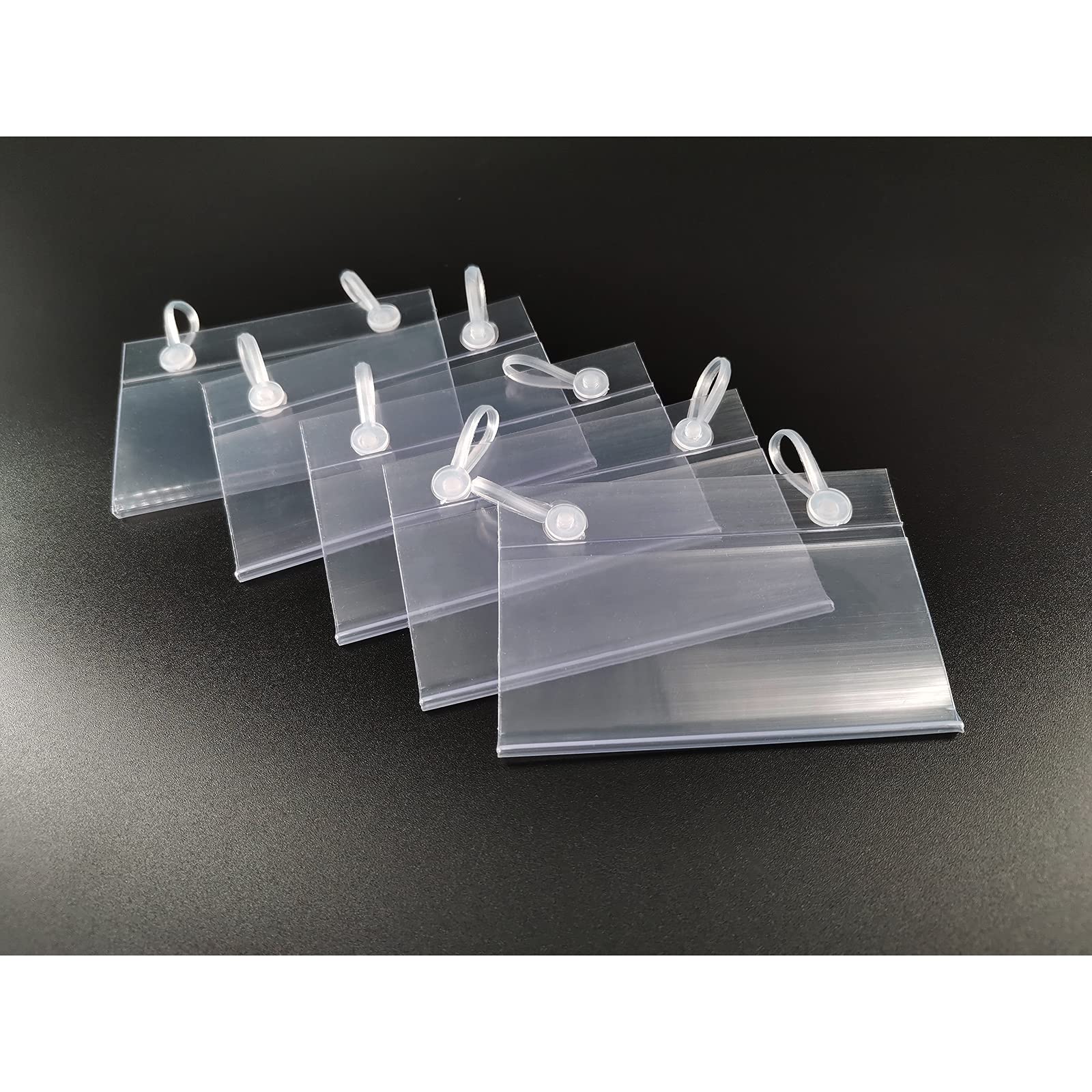 Photo 1 of 140PCS Clear Color Plastic Shelves Wire Shelf,3.1 inch x1.57 inch Plastic Wire Shelf Label Holder, Merchandise Sign Display Holder,Shelf Labels Holder with Easy Clip Design Snap Lock Closure