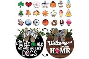 EASTSKY Welcome Sign for Front Door Decor,Welcome Sign with Different Designs on Both Sides for Fall Decor and Farmhouse Decor with 21 Interchangeable Seasonal Holiday Icons,Suitable for Celebrations of