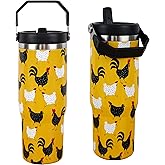 cahduenx 30 oz Chicken Tumbler with Straw Handle, Rooster Gifts for Women Men Chicken Lover, Stainless Steel Insulated Water Bottle Coffee Cups for Home Office Travel