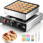 VEVOR Mini Pancake Maker, 25PCS 43mm Diameter Dutch Muffin Waffle Baker, Non-stick Stainless Steel Poffertjes Grill, Commercial Electric Dorayaki Machine, Temp &amp; Time Control, Home Kitchen Restaurant