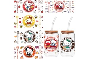 SHAWMEKEK UV DTF Cup Wrap for 16 OZ Libbey Glass Cups, 5 Sheets UV DTF Cup Wrap Transfer Stickers Suitable for Furniture Craft Wood DIY Crafts (Style 2)