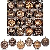3.15" Bronze Copper Brown Gold Christmas Ball Ornaments Set, 16ct Luxury Hand-Painted Shatterproof Large Hanging Bulbs with Brass-Tone Metallic Finish, Bulk for Xmas Tree Wreath Holiday Decoration