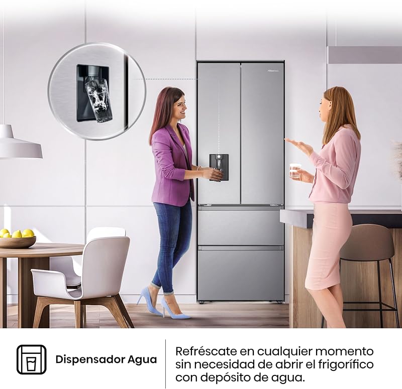 Hisense RF632N4WIE - No Frost Combi Geladeira Inox Porta Francesa, Com Dispensador, Sem Geada, 2 Metros, Gaveta, 337Litros, Sistema de fluxo de ar, Acabamento em aço inoxidável, 485 litros