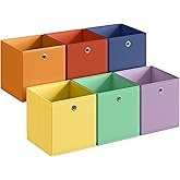 SONGMICS Storage Cubes, Set of 6 Odorless Foldable Storage Boxes, 13 x 13 x 13 Inches, Closet Organizers for Shelf, Rainbow Storage Bins, Colorful Fabric Bins for Bedroom, Living Room URFB233XA10