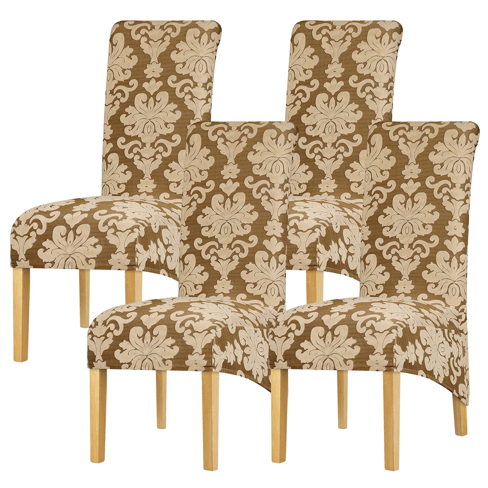 Leorate High Back Chair Covers Set of 4, Stretch Jacquard Chair Slipcovers Large Thick Chair Protector for Dining Kitchen Room Banquet Restaurant Home Decor Camel