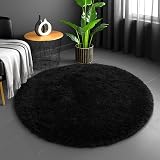 Aspire Homeware Round Rug 120x120cm Black Anti Slip Soft Thick Pile view 2