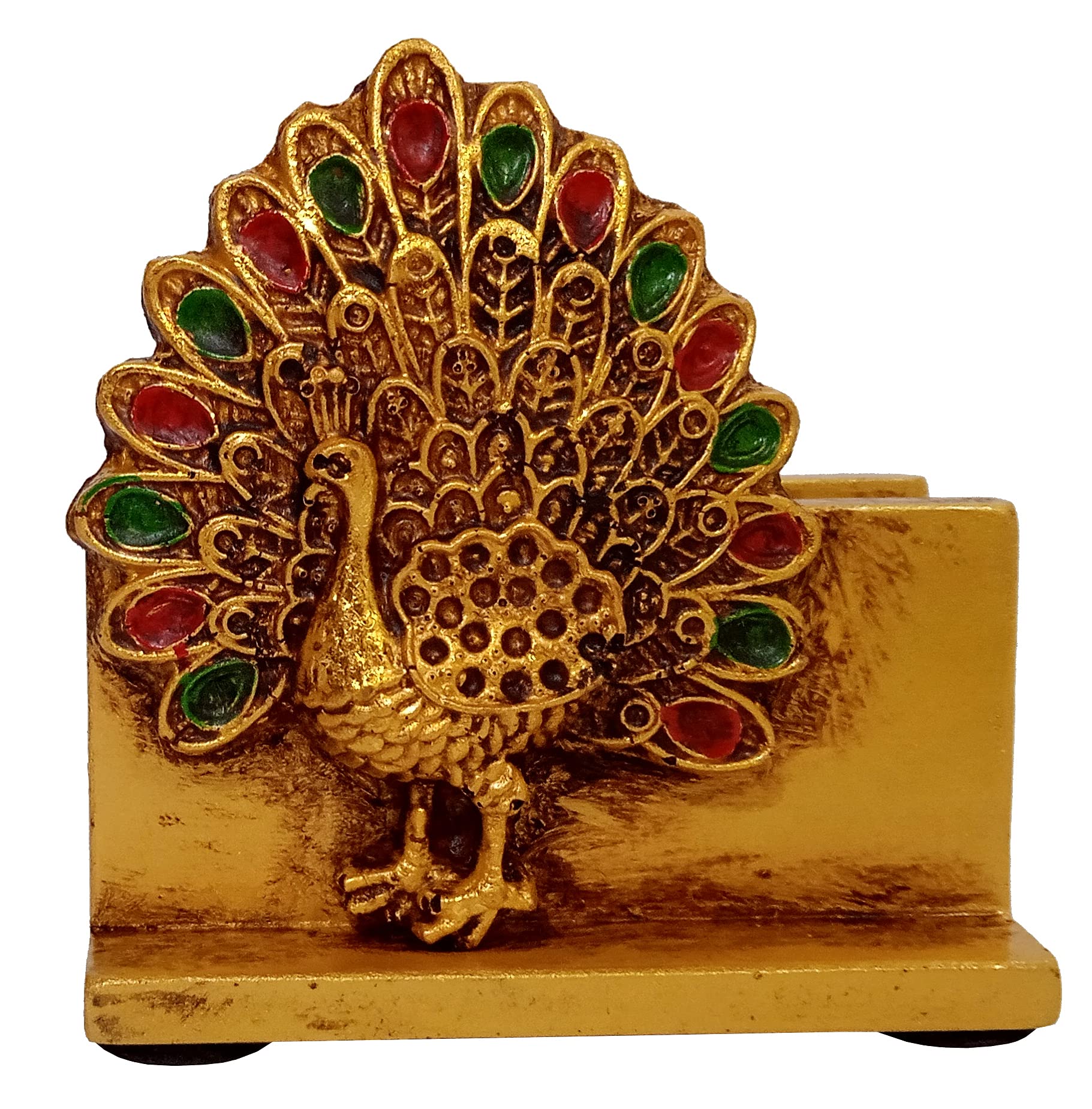 Purpledip Resin Visiting Cards Holder: Peacock (12376A)