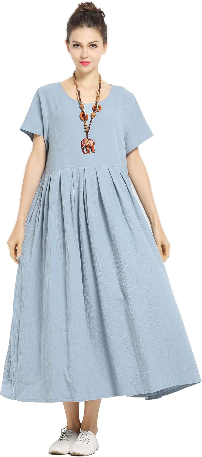 Anysize Soft Linen Cotton Loose Spring Summer Dress Plus Size Dress F122A