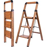 BIBKOKE Step Ladder 3-Step Aluminum Folding Ladders | Anti-slip Sturdy Portable Foldable Ladder Modern Step Stool for Kitchen Home Office Libaray