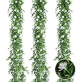 RECUTMS Faux Eucalyptus Garland Plant Fake Vines, Artificial Hanging Eucalyptus Leaves Greenery Vines for Wedding Backdrop Arch Wall Party Home Bedroom Decor Indoor Outdoor(White)