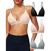 ULERSP Triangle Bralette for Women Removable Padded Bra Yoga Deep V Neck Triangle Adjustable Straps Wireless