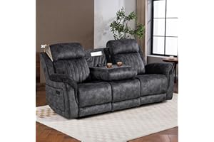 CALIVIA Zero Gravity Power Recliner Sofa Couch – Electric Reclining Sofa with Drop Down Table & Wireless Charging, 3 Seater Dual Reclining Couch with Adjustable Headrests for Living Room (Velvet, Grey)