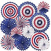 4th of July Patriotic Decorations 12PCS Hanging Paper Fan for USA Patriotic Decorations Independence Day Memorial Day American Theme Party Veterans Birthday Decor Supplies