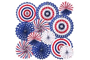 BAINFE 4th of July Patriotic Decorations - 12Pcs Hanging Paper Fan for USA Patriotic Decorations Independence Day Memorial Day American Theme Party Veterans Birthday Decor Supplies