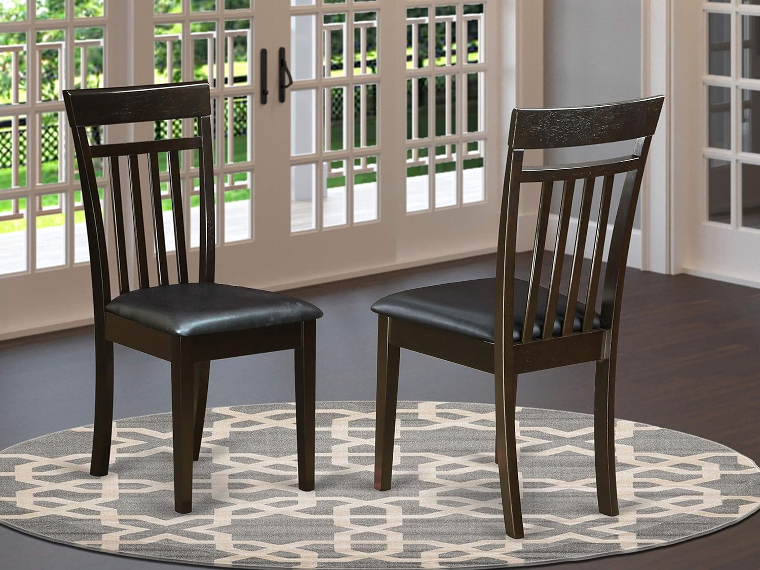 East West Furniture Capri Dining Chairs Set of 2 - Faux Leather Seat and Cappuccino Hard Wood Frame Modern Dining Chair