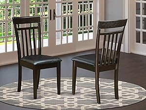 East West Furniture Capri Dining Chairs Set of 2 - Faux Leather Seat and Cappuccino Hard Wood Frame Modern Dining Chair
