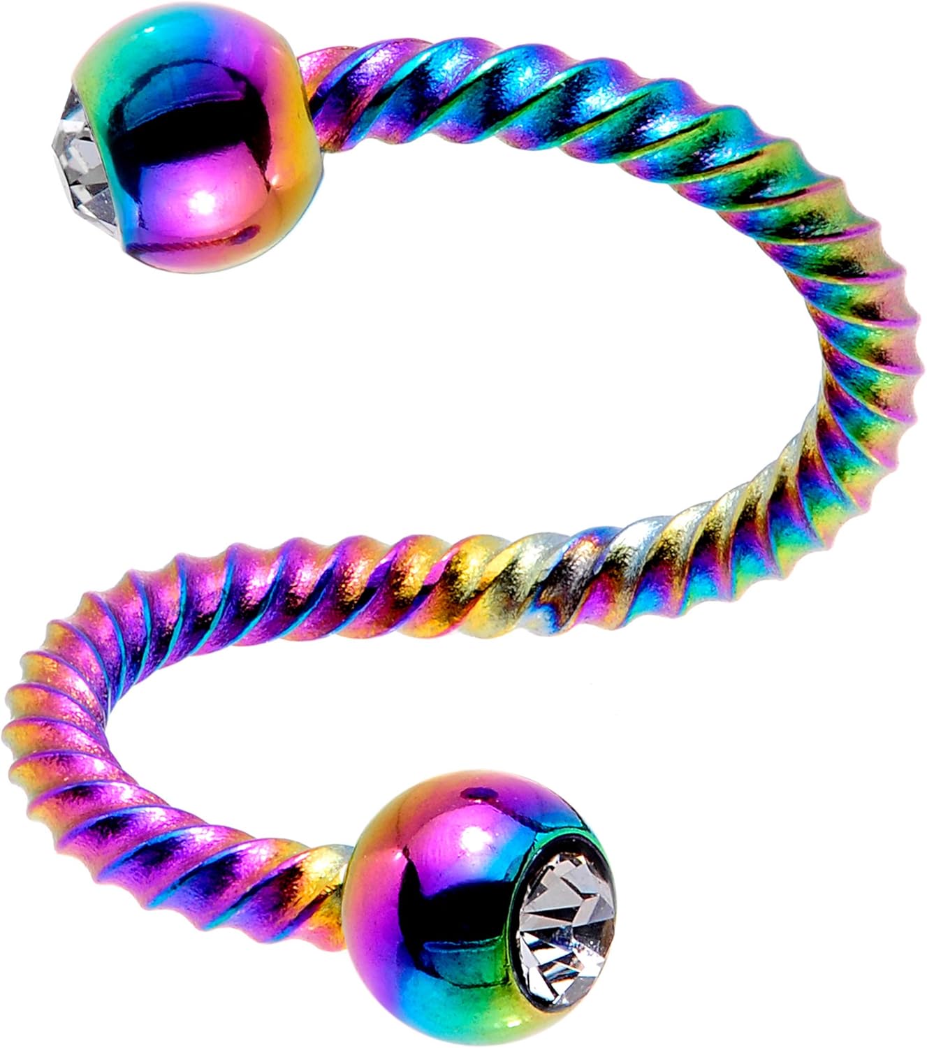 Body Candy 14G PVD Stainless Steel Twisted Clear Accent Spiral Twister Belly Button Ring Eyebrow Piercing Lip Ring