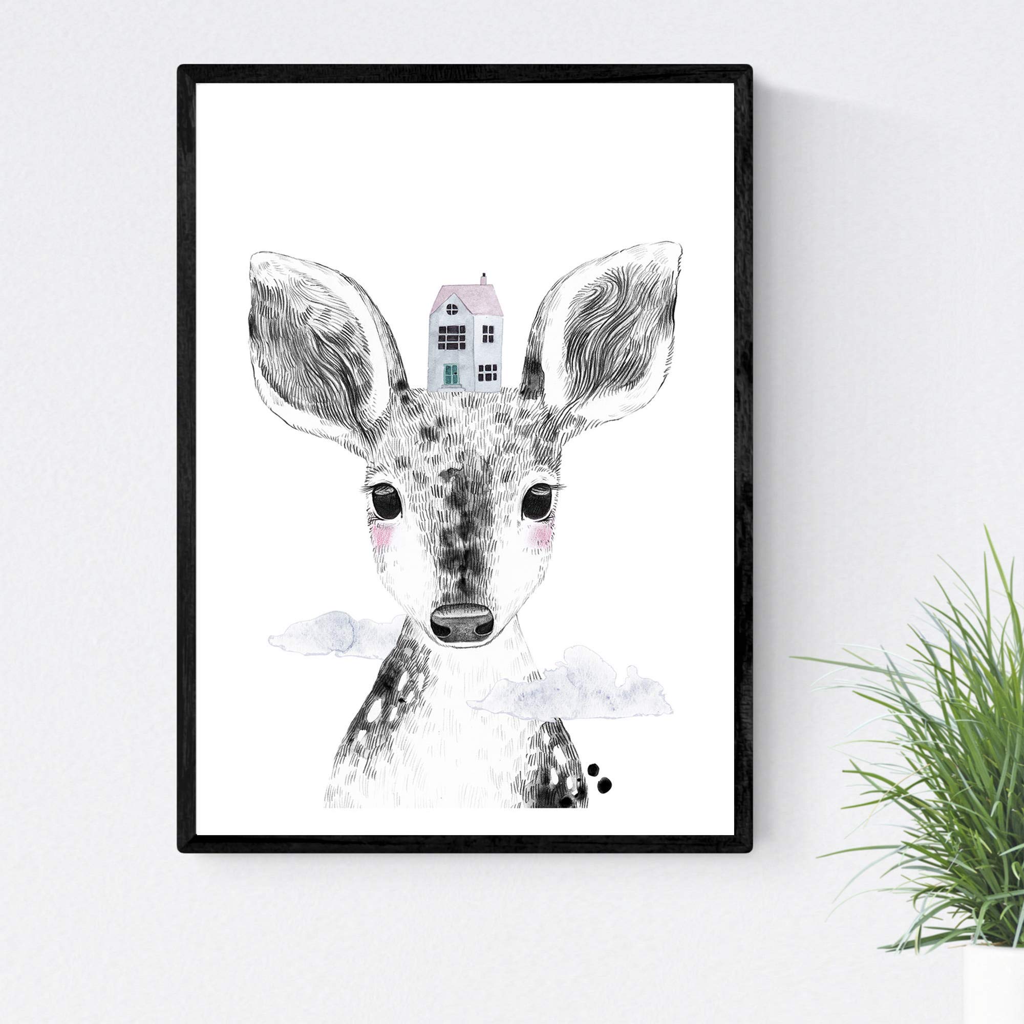 Nacnic Infant baby deer sheet with children's playhouse poster animals A4 Size Unframed