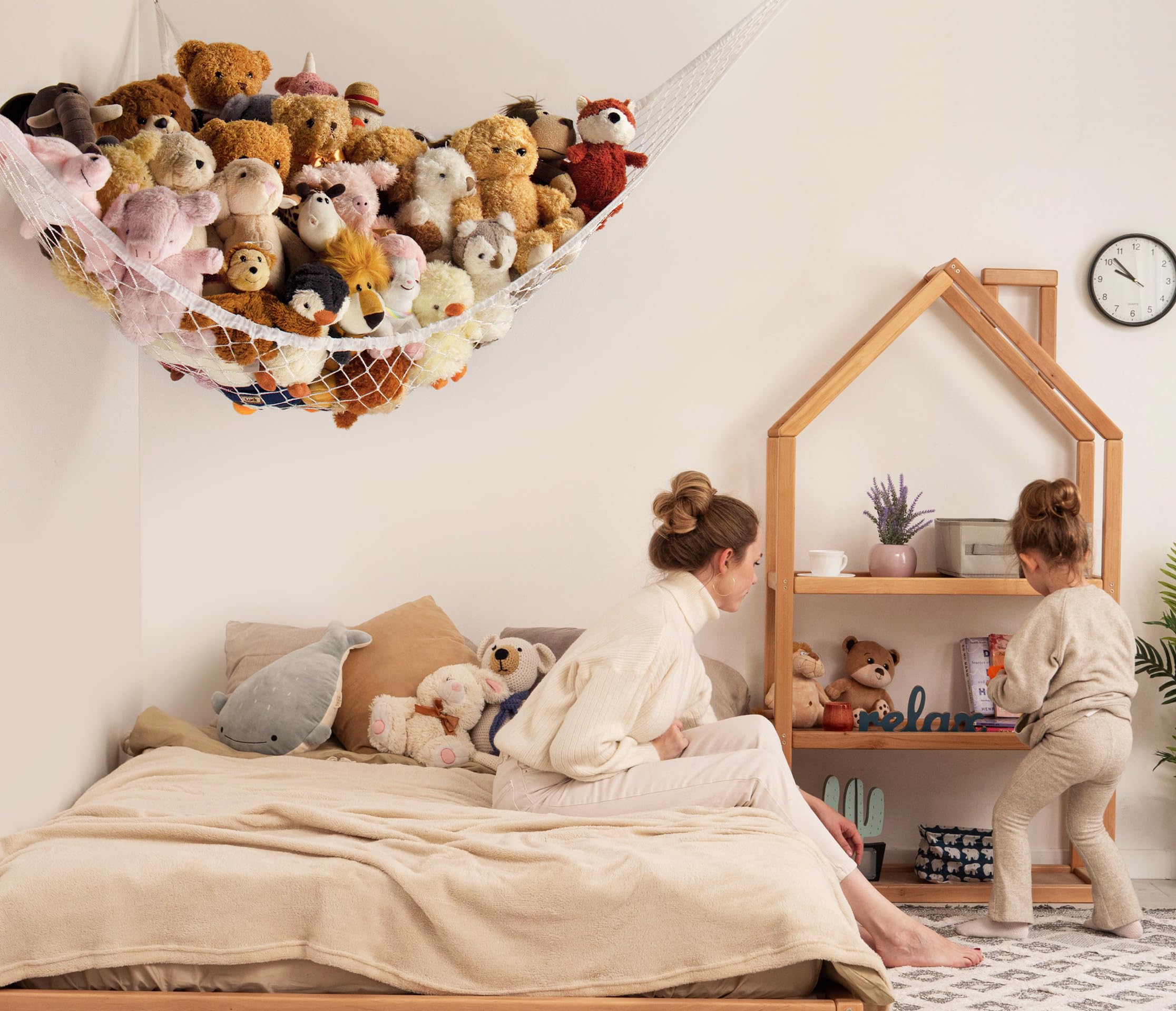 Stuffed Animal Storage Hammock Net Corner - Large Toy Hammock Net for Stuffed Animals Room Decor - Cute Stuff Animal Organizer Holder for Plush Plushie - Kids Baby Nursery Wall Bedroom Home Decor