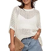UEU Womens Summer Tops Crochet Short Sleeve Mesh Knit Sweater Shirts Beach Swimsuit Swim Cover Ups 2025 Trendy Outfits