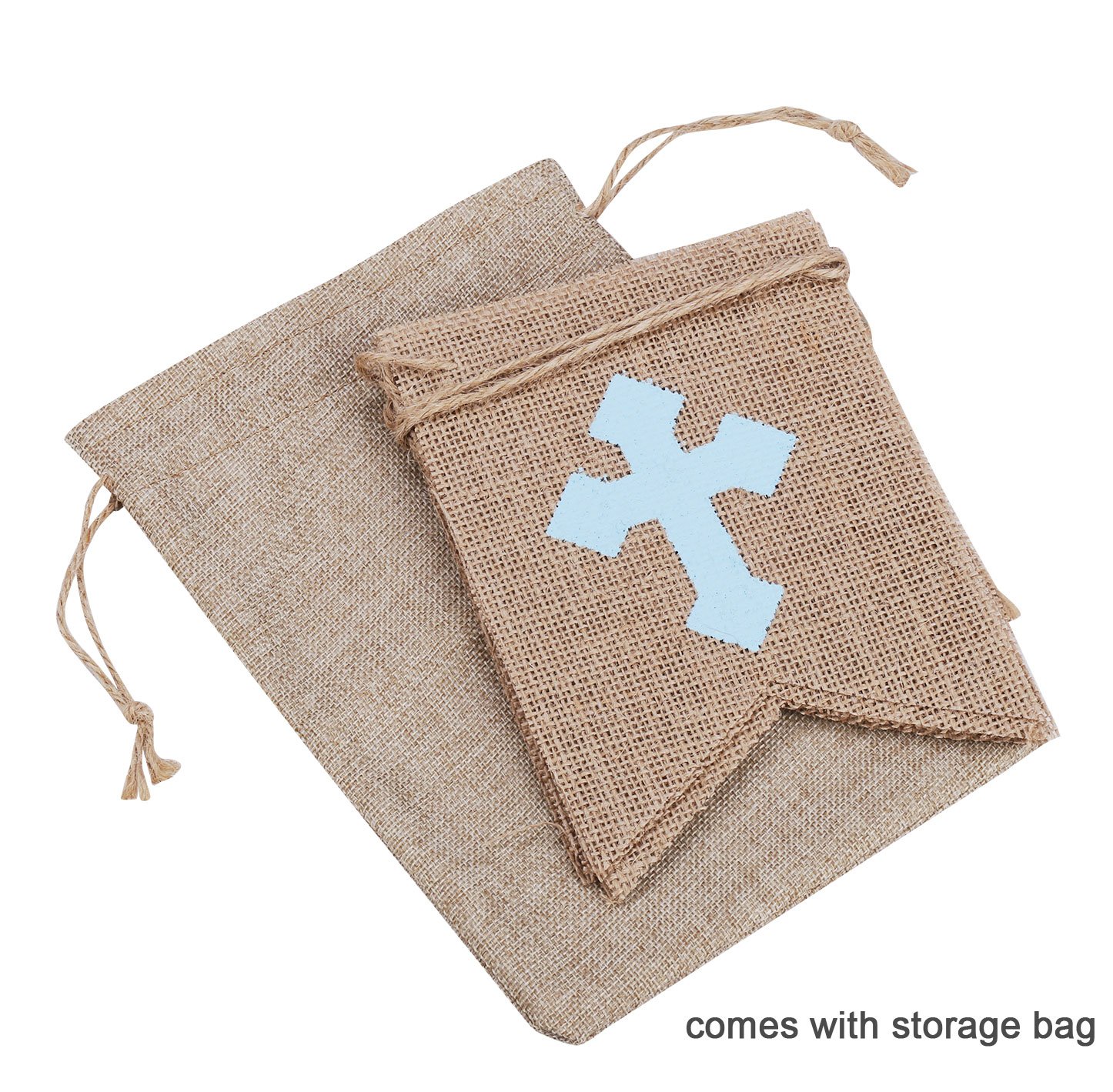 Burlap Communion Party Banner, Baptisim Christening Decoration God Bless Banner, Swallow-Tailed DIY Decoration for Wedding, Baby Shower Party - (LakeBlue-Rope Through)