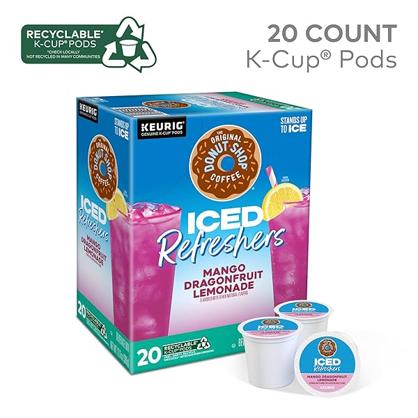 THE ORIGINAL DONUT SHOP ICED REFRESHERS, MANGO DRAGONFRUIT LEMONADE FLAVOR, KEURIG SINGLE SERVE K-CUP PODS, 20 COUNT