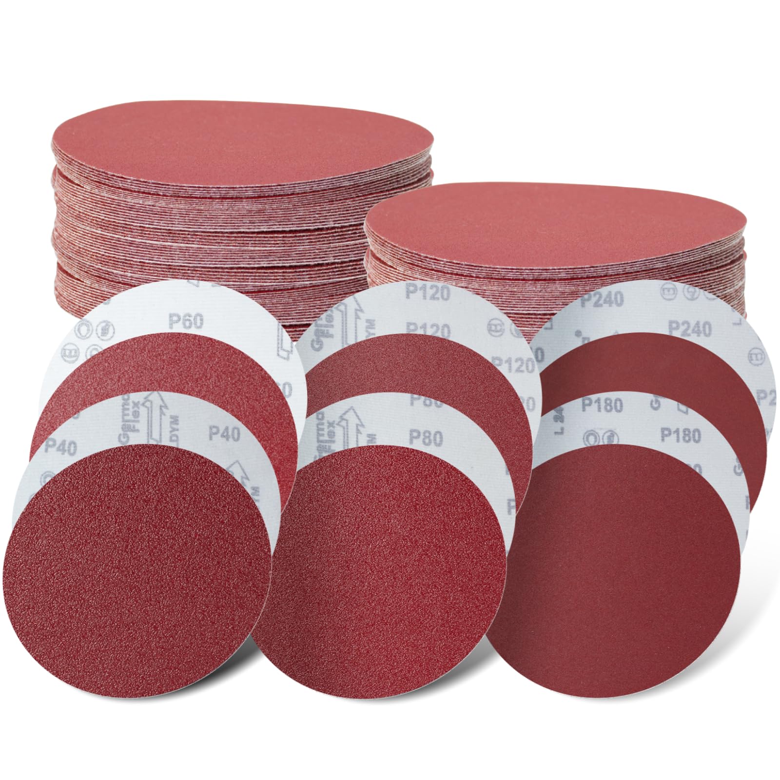Senmai Tools 180mm Sanding Discs,5X40/60/80/120/180/240 Grits Mixed Grits Sandpaper Sheet for Random Orbital Sander. 7 Inch Hook and Loop Sanding Disc for Wall Ceiling Sander（30 Pcs ）…