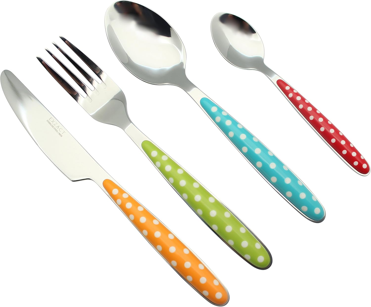 EXZACT Cutlery Set 24pcs Polka Dot Mixed Colours, Stainless Steel with Color Handles, 6 Forks, 6 Dinner Knives - Image 3
