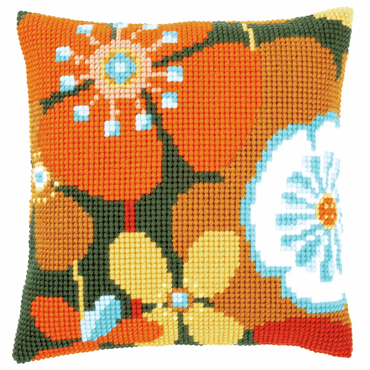 Vervaco PN-0156667 Retro Flowers II Cross Cushion Pre-Printed Cotton, Multi-Colour, 40 x 40 cm