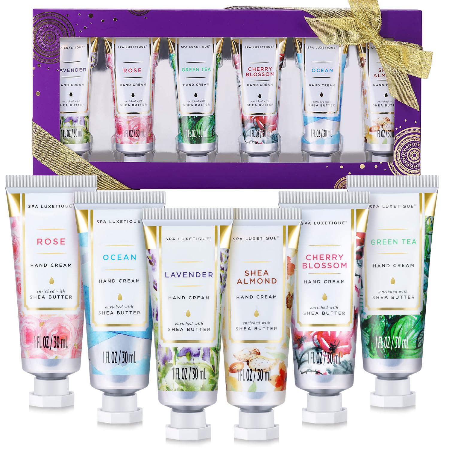 Spa Luxetique Hand Cream Gift Set-Hand Cream Lotion for Dry Hand Travel Hand Moisturizing with Natural Aloe&Vitamin E Gifts for Women 6x1.0 oz/30ml Valentine's Mothers Day Gifts Christmas for Her