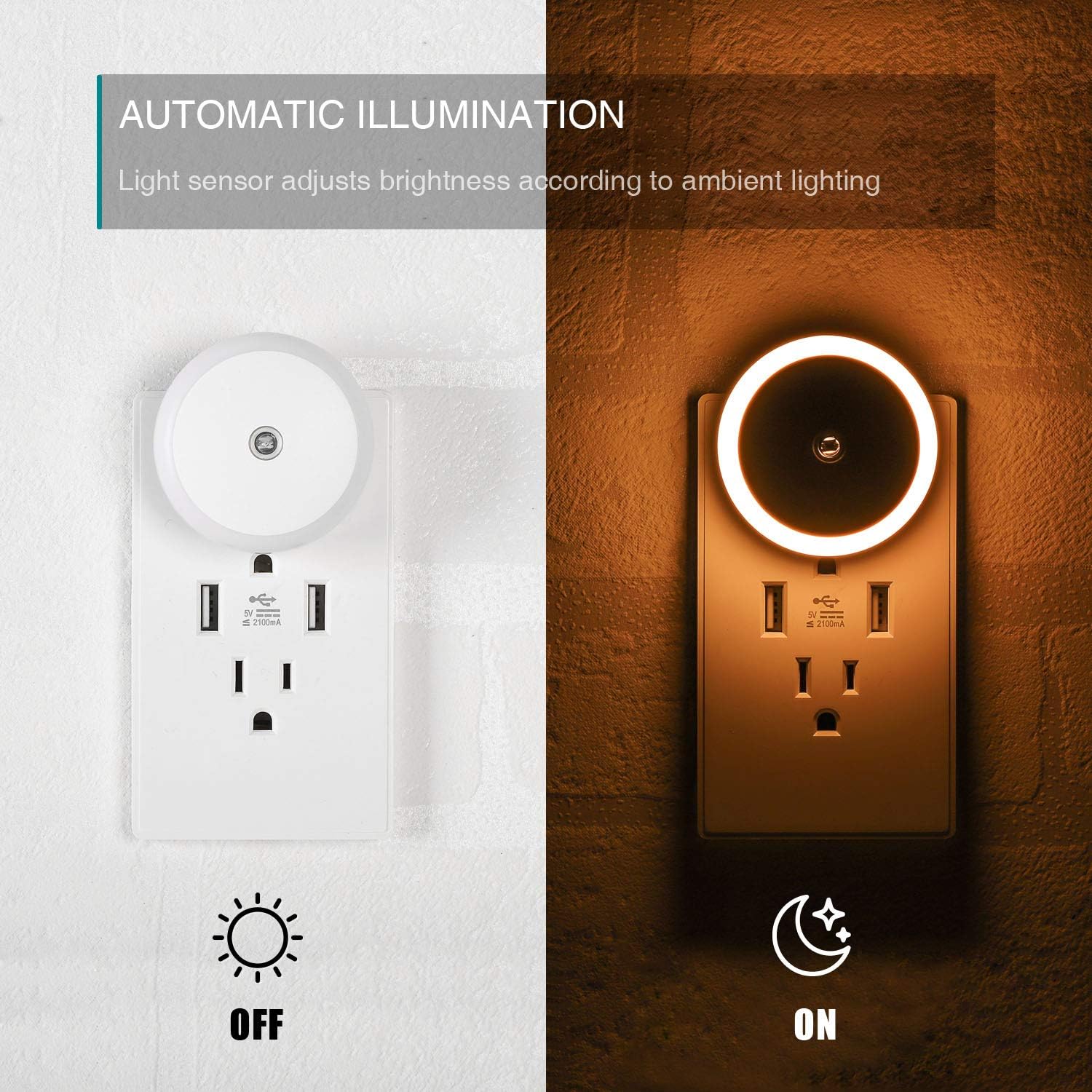 LED Night Light, with Dusk to Dawn Sensor, Diffused Light, Energy Efficient, Plug in Night Light for Bedroom, Bathroom, Kitchen, Hallway, Stairs, Kids Room, Warm White, 2 Pack: Home Improvement