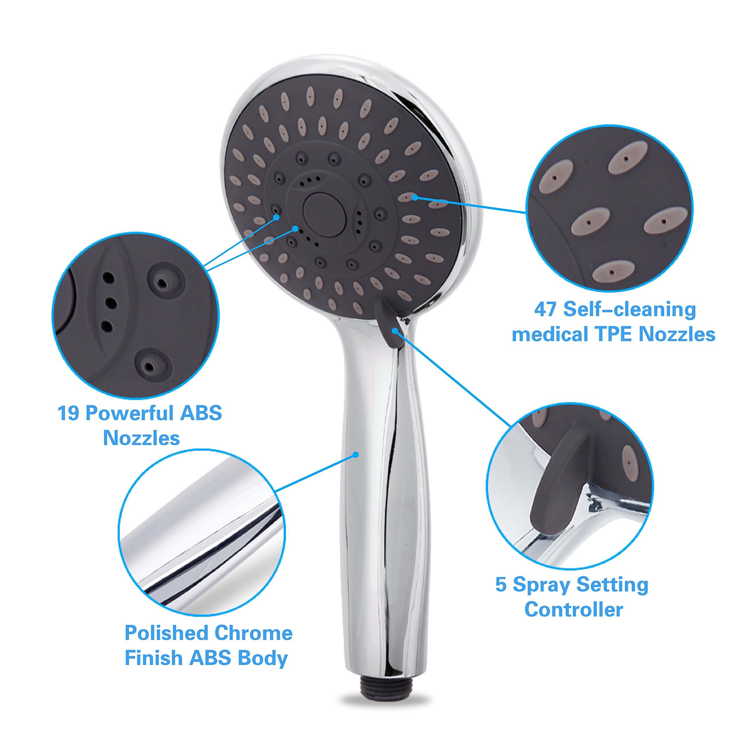 Briout Handheld Shower Head High Pressure 5 Spray Settings Massage Spa