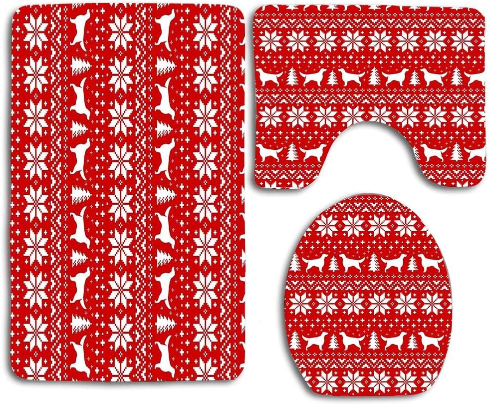 NEWcoco 3-Piece Bathroom Set Bath Mat Rug Lid Toilet Covers Toilet Seat Cushion Decor Non-Slip Irish Setter Silhouettes Christmas Sweater Pattern