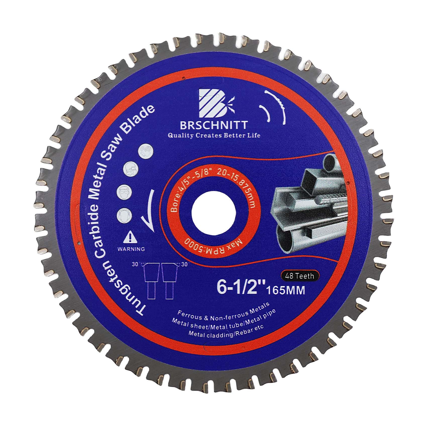 Kreissägeblatt Metall 165mm 20/15.875MM|48T TCT Metallkreissägeblatt zum Schneiden von Stahl, Aluminium, Kupfer, Metall Baustahl, für Kreissäge und Kappsäge | Metallsägeblatt