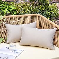NEERYO Pack of 2 Outdoor Waterproof Throw Pillow Covers Decorative Solid Linen Farmhouse Couch Sofa Lumbar Pillowcases…