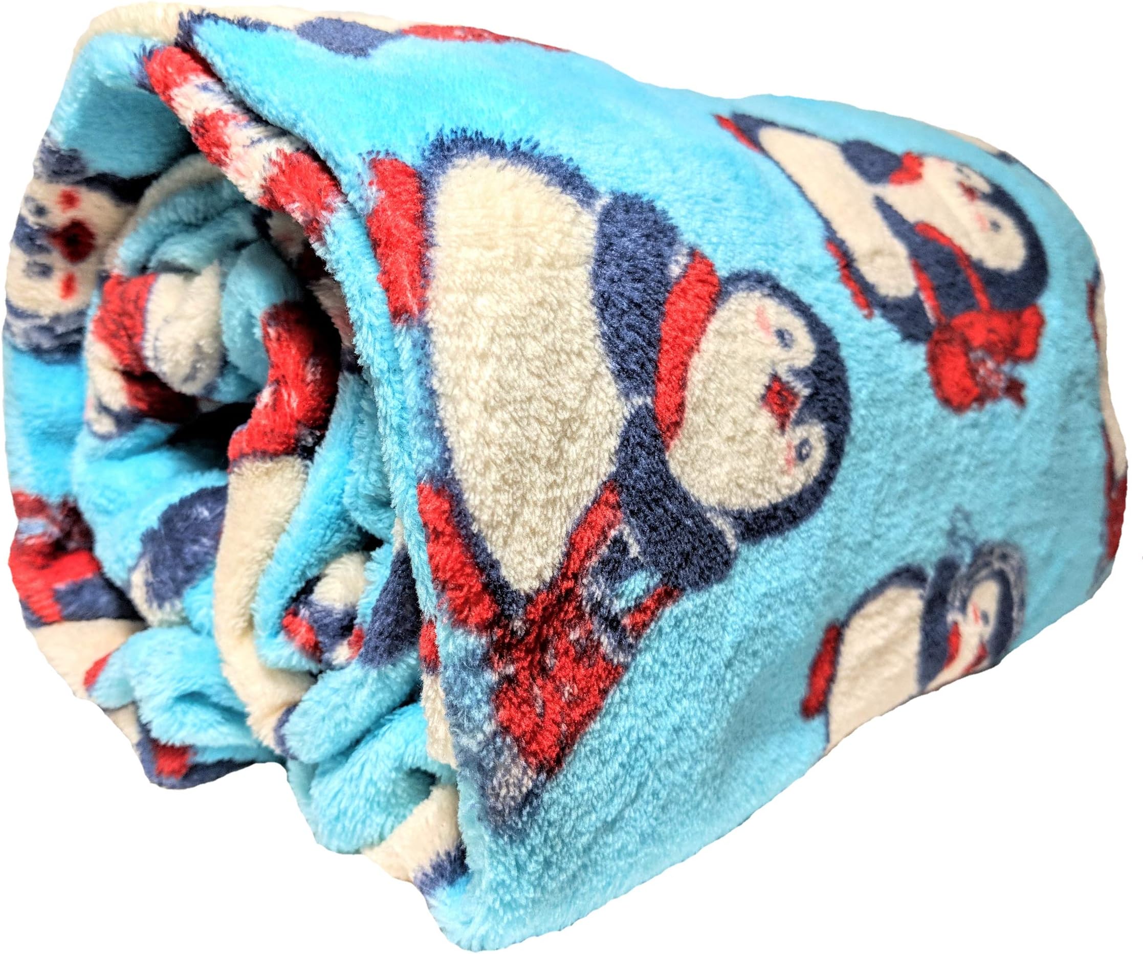 JustHome Fun Print Soft Cozy Lightweight 50 x 60 Fleece Throw Blanket (Turquoise with Cute Penguins)