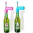 2 Pcs Beer Snorkel Bong Funnel Dispenser Bottle Drink Silicone Straight Straw Tool Straight Tube for Bachelor Party College Parties - (Pink / Blue)