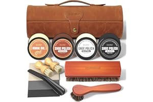 BALORIZ Shoe Shine Kit, 13PCS Shoe Polish & Care Kit with Leather Shoe Polish, Mink Oil, Brushes and More for Leather Boots Shoe Care and Cleaning as Gift for Men & Women