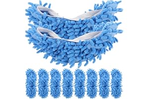 Cabilock 10pcs Chenille Mop Slippers for Hardwood Floors, Washable Reusable Shoe Covers with Detachable Mop