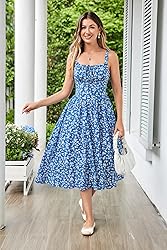Women's Floral Dress Square Neck Spaghetti Strap