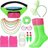 ZhouBoat 80s Accessories for Women Neon Fanny Pack Headband Earrings Bracelet Necklace Slouch Socks 80s Costume Outfit Set