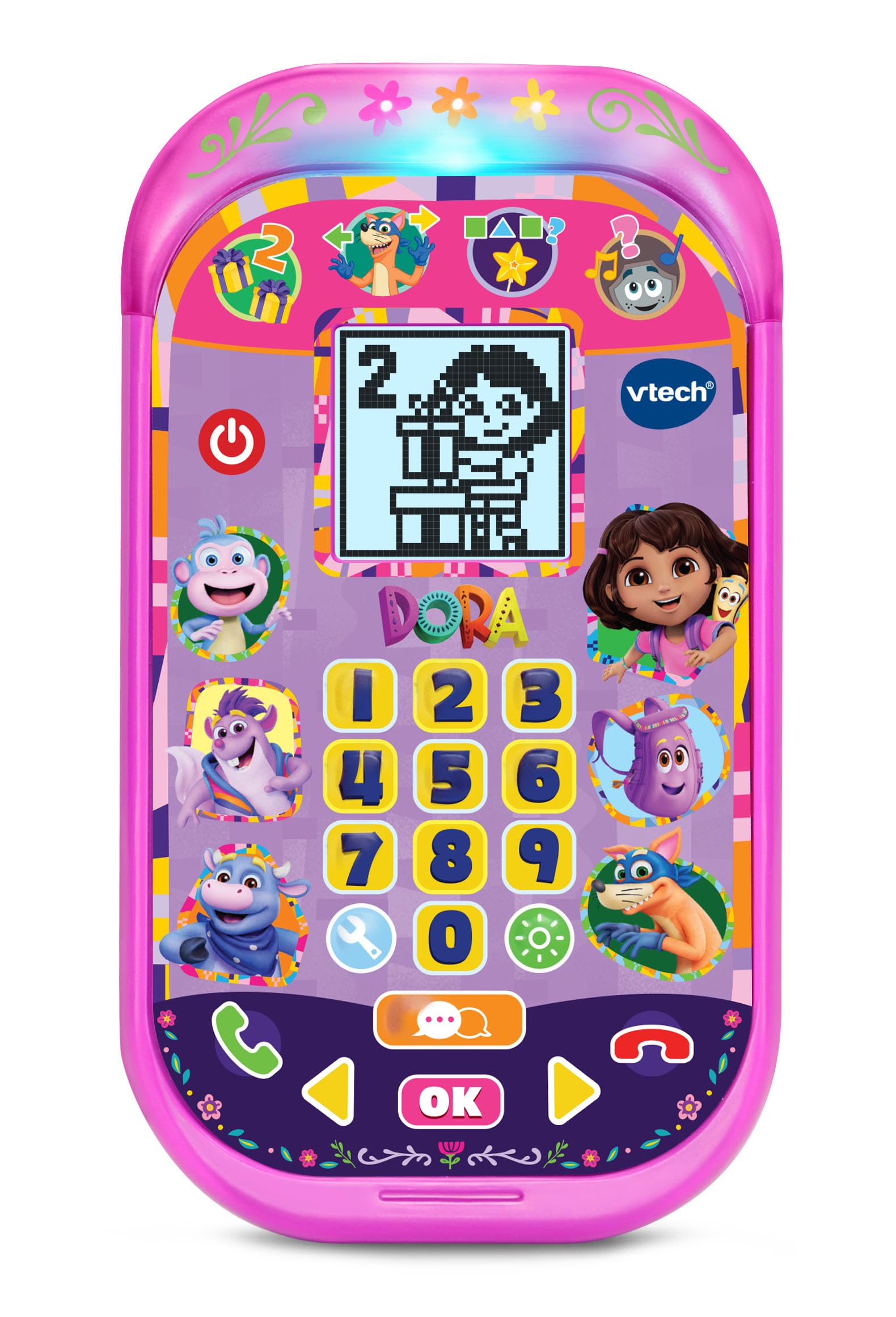 VTech Dora: Adventure Calls Learning Phone, Official Dora Toy, Interactive Role Play Phone, Games & Numbers, Education Gift for Children Ages 3, 4, 5, 6+ Years,