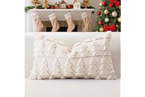 OTOSTAR Set of 1 Xmas Soft Plush Short Wool Velvet Decorative Throw Pillow Covers Rectangular Luxury Style Cushion Case Pillow Shell for Sofa Bedroom Christmas Tree Cream Beige, 12x20 Inch
