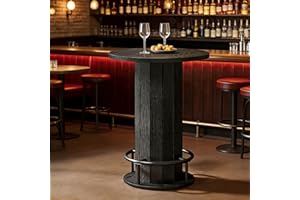 LITTLE TREE Round Bar Table, 31.5 Inch Compact Pub Table for Small Spaces, Farmhouse Cocktail Table for Home Bar, Kitchen, or