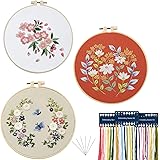 chfine 3 Pack Embroidery Starter Kit with Pattern, Cross Stitch Kit for Adults Beginners, Including Stamped Embroidery Cloth 