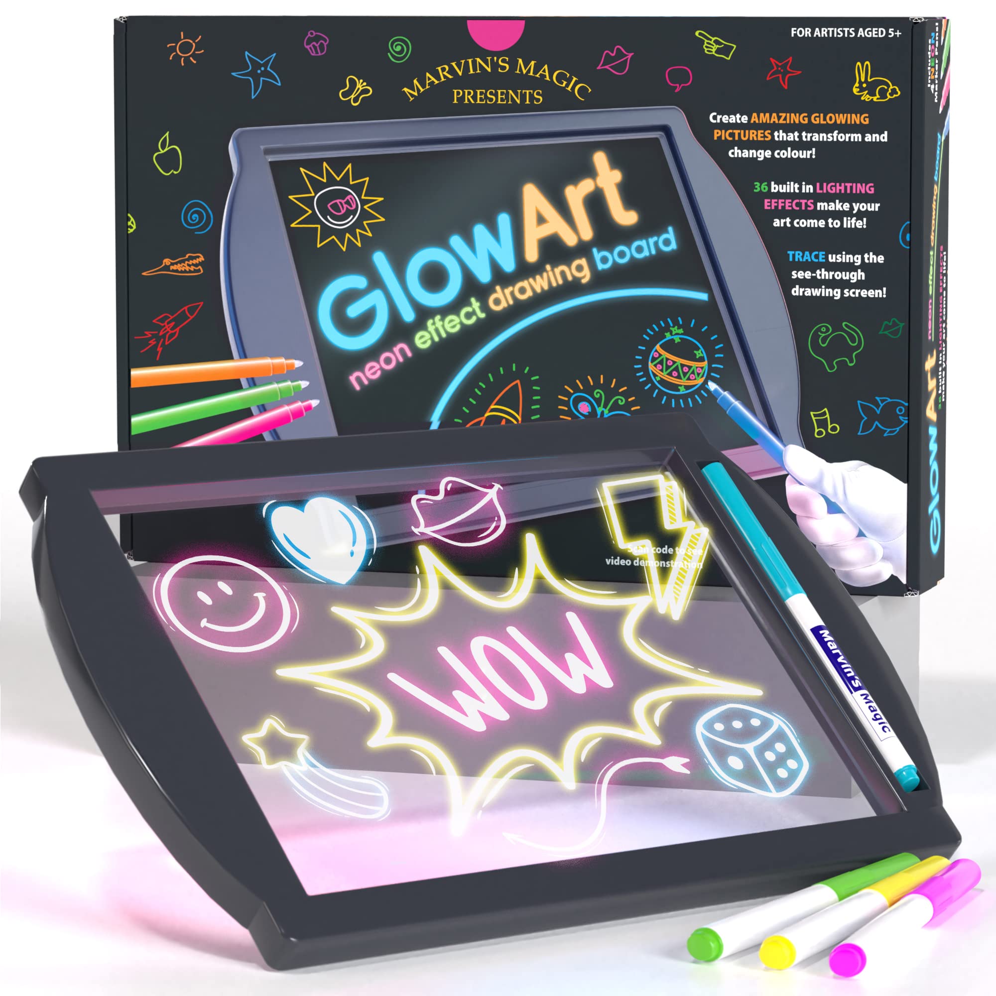 Photo 1 of Marvin's Magic - Glow Art - LED Doodle Board for Children - Light Up Drawing Pad, with Glow in The Dark Colouring Pens - Battery Powered Magic Drawing Tablet - Light Up Tracing Pad Suitable for 5+