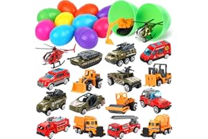 Sizonjoy 18 Pack Prefilled Easter Eggs with Die-cast Vehicles,4.2" Jumbo Plastic Easter Eggs Filled with Toys, Perfect for Basket Stuffers Fillers, Easter Eggs Hunt,Party Favor