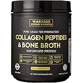 Warrior Strong Wellness Premium Collagen Peptides Bone Broth Powder: Grass Fed Hydrolyzed Collagen Boost for Healthy Skin, Nails, Hair, Joints, Muscles, Bones, Digestion, Keto Friendly, Unflavored