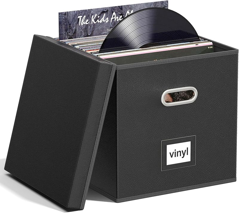 Aolawco Leather Vinyl Record Storage Box for 12 Inch Records Folding Crate